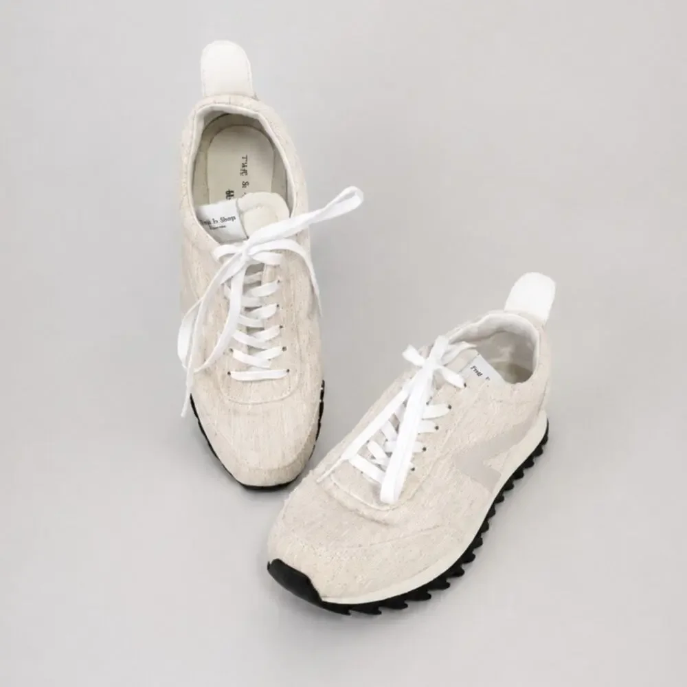 Rag&bone Retro Runner Chenille Sneakers Womens EU39/US9 Ecru Plain Lace-up Low